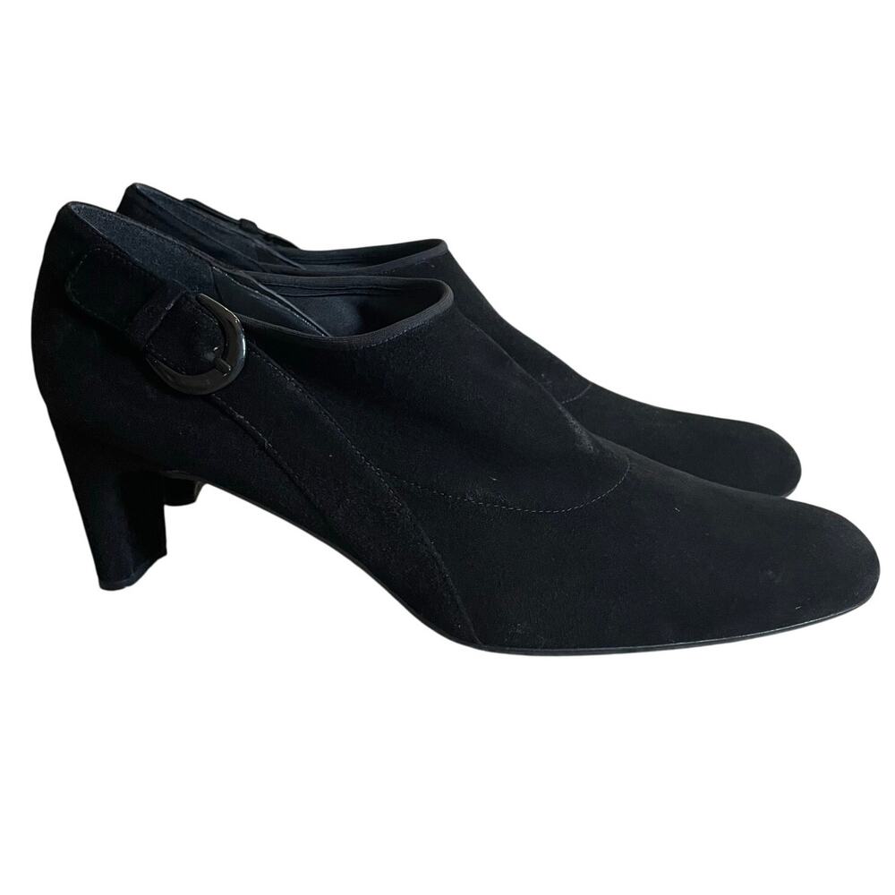 Stuart Weitzman Alma Pump SZ 9 Black Suede Y2K VTG Heel Whimsygoth Dark Academia